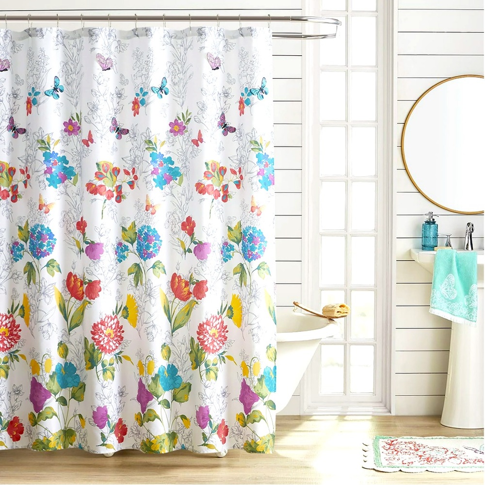 The Pioneer Woman Blooming Bouquet Floral Shower Curtain 72x72 NWT Butterfly